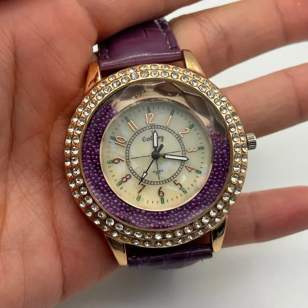 Gogoey Women’s Quartz Watch with a Purple Strap & Crystal-studded Bezel